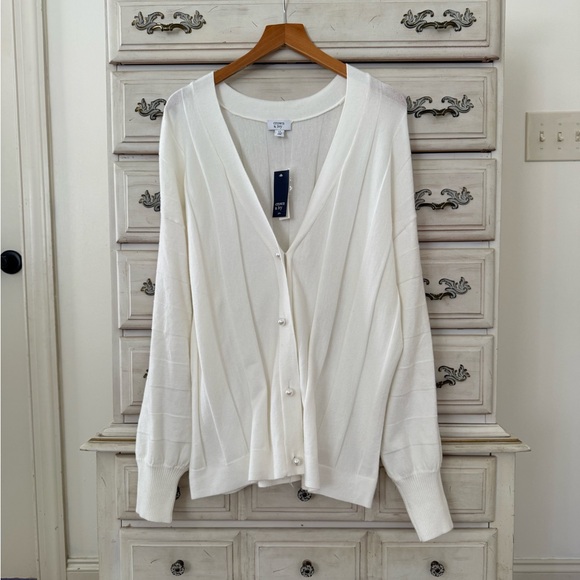 crown & ivy Sweaters - Crown & Ivy White Preppy Ribbed Pearl Button Cardigan